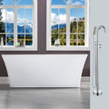 WOODBRIDGE 59' Freestanding White Acylic Soaking Bathtub with Drain Kit and Floor Mount Tub Filler in Chrome,BTA1509-C-Drain &O+ F0002CHSQ
