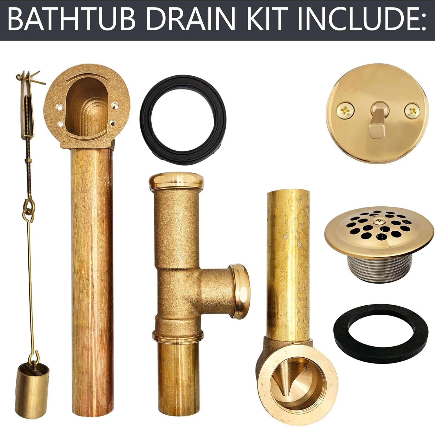 Westbrass A323-01 14' Bath Waste & Overflow Assembly with Trip Lever and Beehive Strainer Grid Drain, Polished Brass
