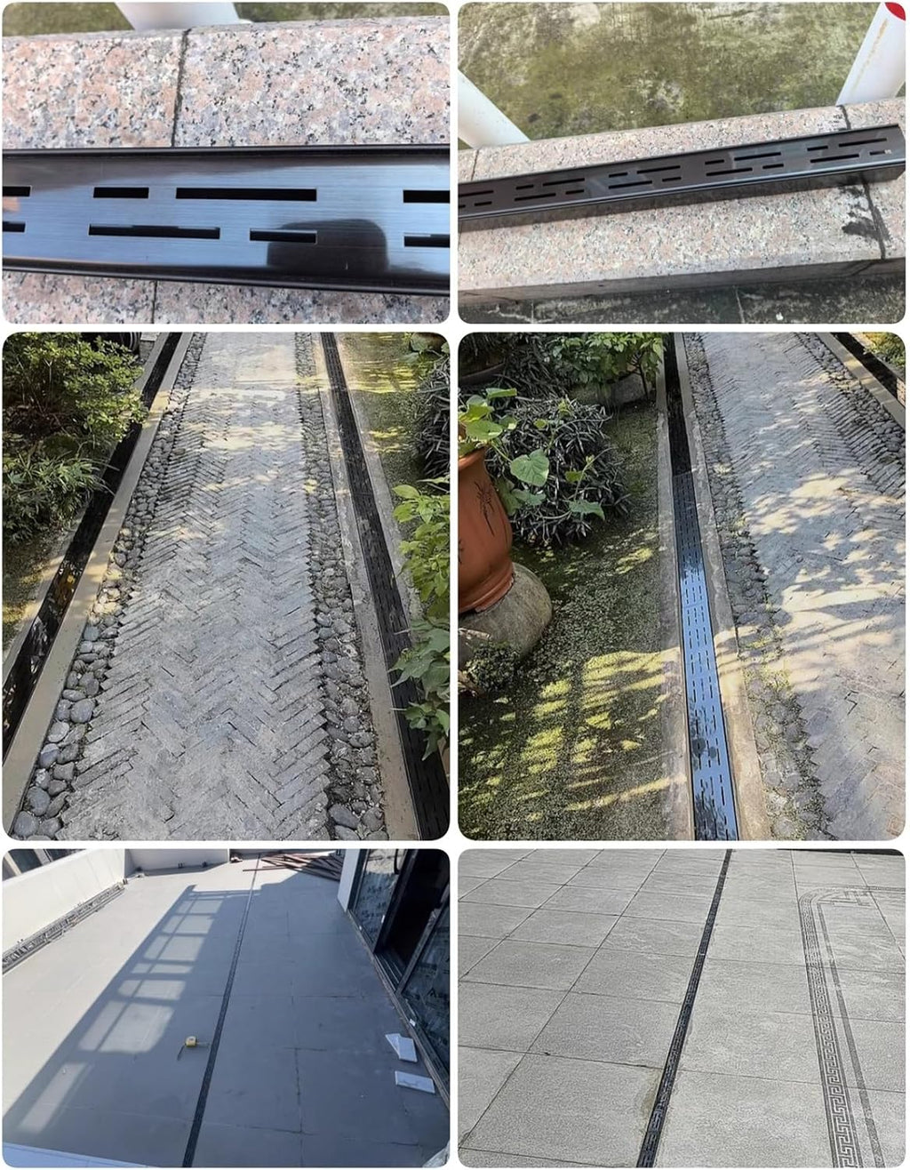 LZMZMQ 2-in Slim Channel Drain and Grate Kit, 1m 1.5m 2m Long Driveway Pool Deck Drainage Guttering Pipe and Sewerage Cover, Stainless Steel Jointable Linear Shower Drain(Black,Length-1.5m/4.9ft)