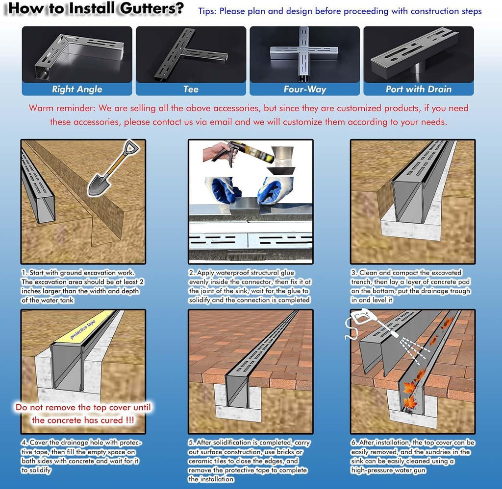 Channel Drain 1-1/4' Wide x 3' 3-5/8' Sections x 6 Pc,Silver Outdoor Pool Deck Drain Channel 304 Stainless Steel with Coupling,Pool Drain for Concrete/Paver/Patios/Walkways