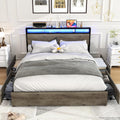 Kiivakii Full Size Bed Frame with 4 Storage Drawers, LED Platform Bed Frames with Headboard, Built in Charging Station, Noise Free, Stable and Solid, No Box Spring Needed, Gray