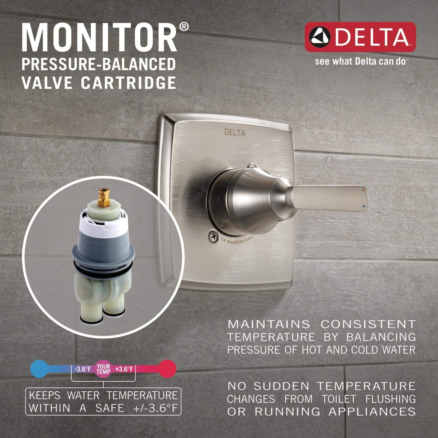 Delta Trinsic 14 Series Single-Function Valve Trim Kit, Chrome Handle Set for Shower Faucet System, Chrome T14058 (Valve Not Included)