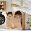 IFGET Arched Tilt-Out Trash Can Cabinet, Fluted 10 Gallon Trash Can Cabinet Set of 2, Modern Laundry Hamper, Hidden Garbage with Storage Basket for Kitchen, Living Room, Natural