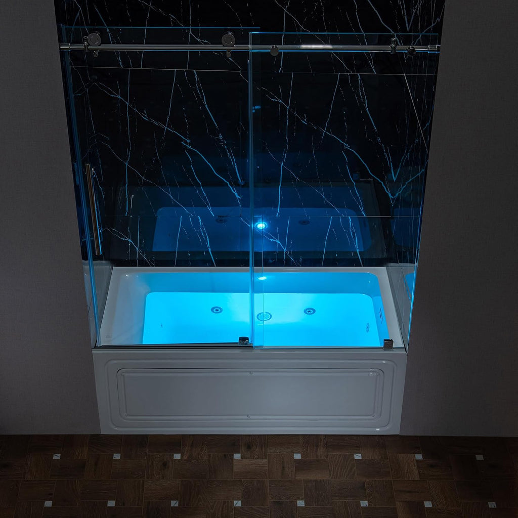 WOODBRIDGE 60' x 30' Alcove Acrylic Rectangular Whirlpool Heated Jetted Tub in White with right Drain, Polished Chrome Finish, BS666-R-CH01