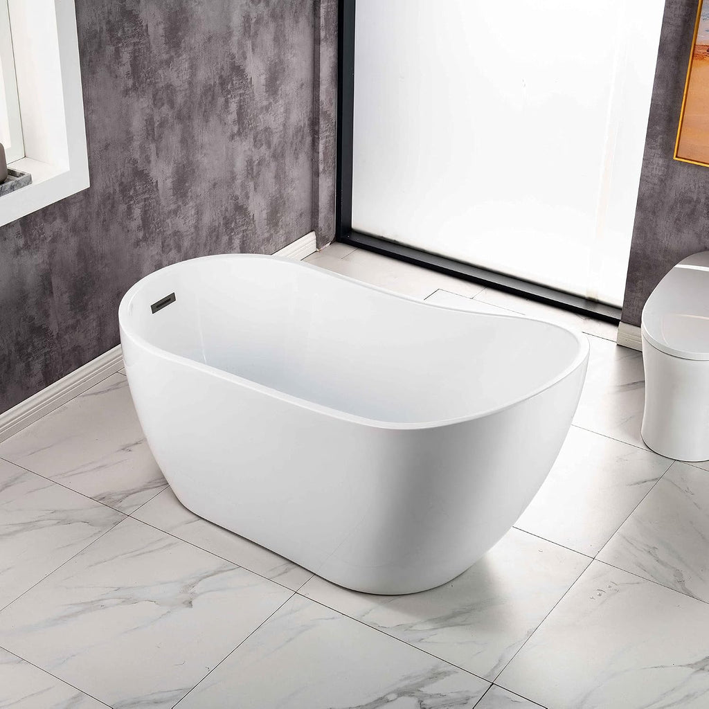 WOODBRIDGE 54' Acrylic Freestanding Bathtub Contemporary Soaking White Tub with Matte Black Overflow and Drain,B0006-MB