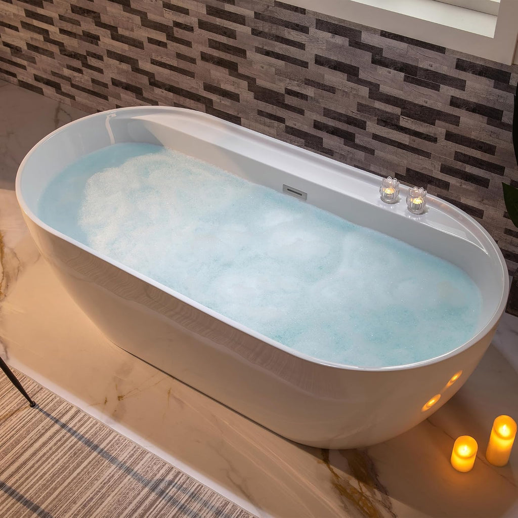 WOODBRIDGE 72' Acrylic Freestanding Bathtub Contemporary Soaking White Tub with Chrome Overflow and Drain,B0059-CH