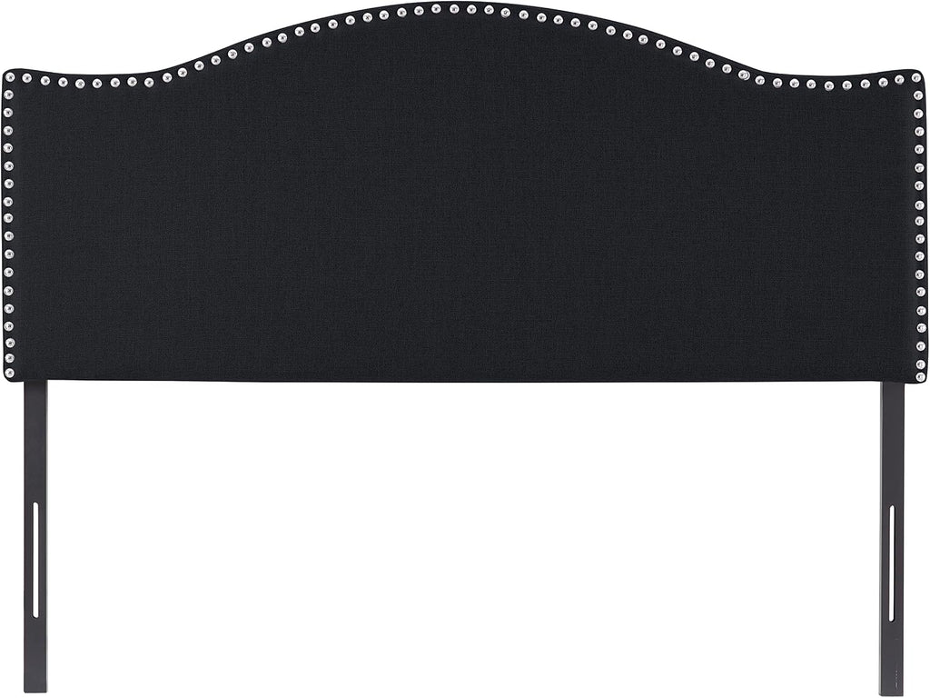 Naomi Home Catalina Queen Headboard – Upholstered Linen Tufted Panel with Nailhead Trim, Adjustable 12 Height Settings, Wall or Bed Frame Mount – Black