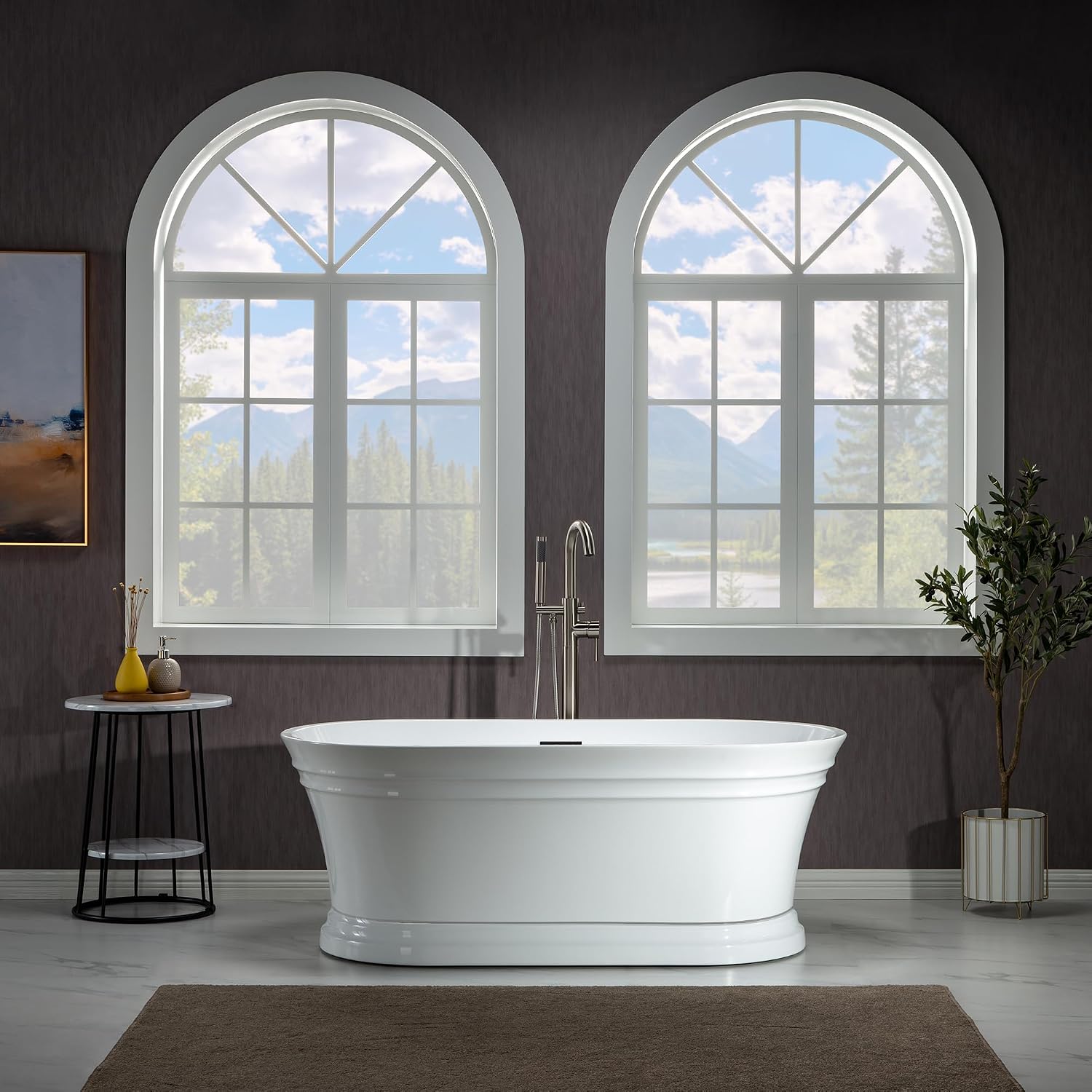 WOODBRIDGE 59'Freestanding White Acylic Soaking Bathtub with Matte Black Drain and Overflow,B1536-MB
