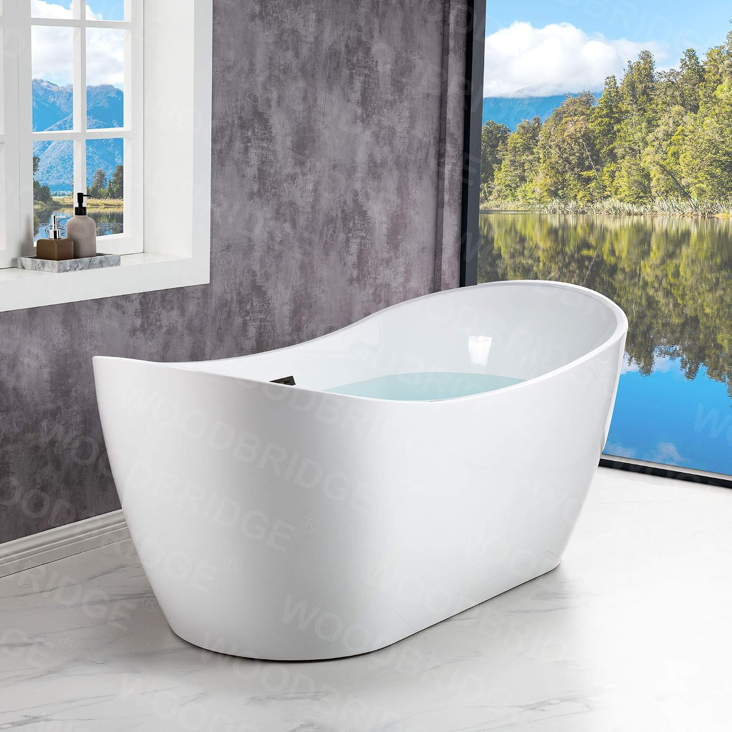 WOODBRIDGE 71'Freestanding White Acylic Soaking Bathtub with Matte Black Drain and Overflow,B0017 MB