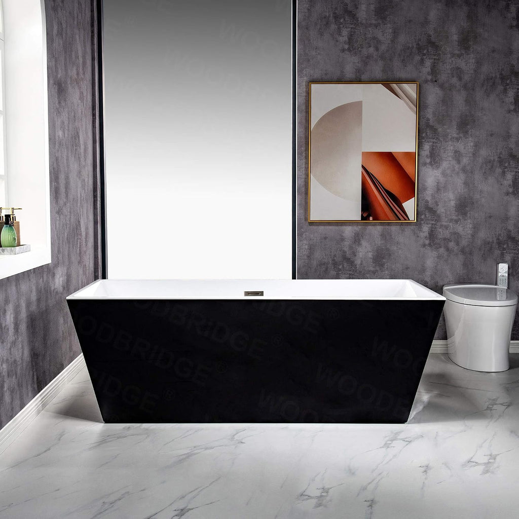WOODBRIDGE 67' Acrylic Freestanding Bathtub Contemporary Soaking Tub, Black Matte Drain/Overflow, B1812-MB-Drain &O