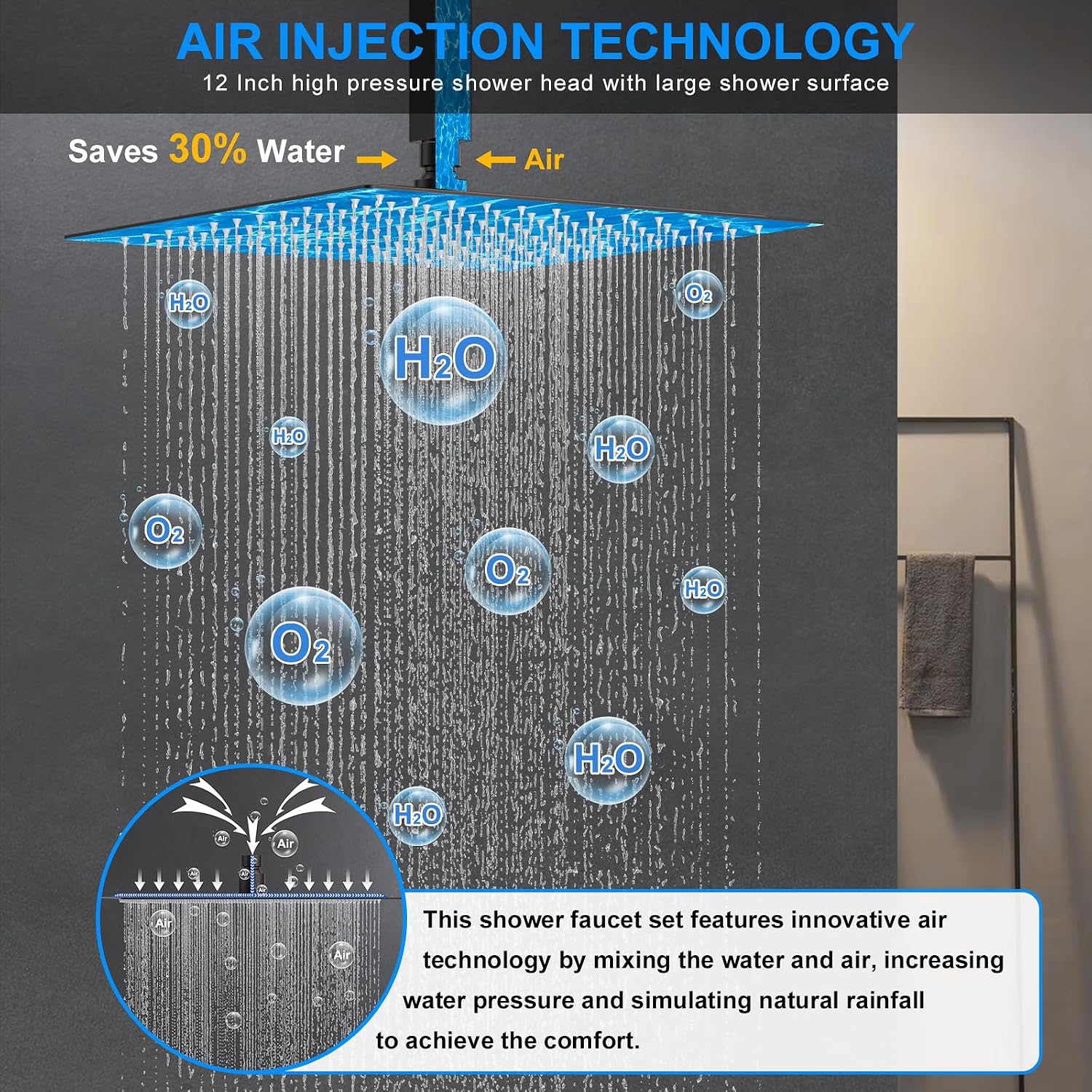 Shower Faucet Set, 12' Ceiling Mount Rainfall Shower System with 2 Rain Shower Head and Multi-function Handheld Head Push Button Diverter Shower Faucet Trim Kit (12', Oil Rubbed Bronze)