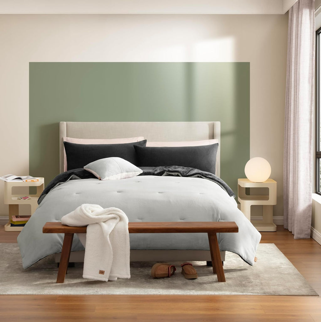 UGG Remina Comforter Set 5 Piece Bed in a Bag with Throw Blanket, Decorative Pillow, Shams, and Reversible Comforter Hypoallergenic Washable Luxury Plush Warm Fluffy Bedding Set, King, Charcoal Grey