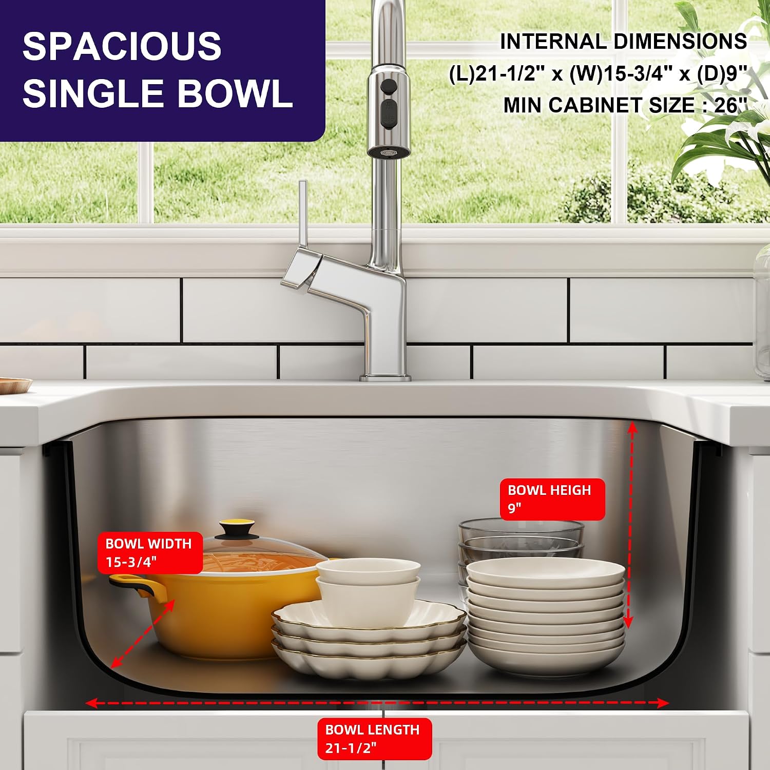 23 Inch Undermount Kitchen Sink 18 Gauge Stainless Steel Single Bowl Commercial Grade Satin Finish Bar Prep Sinks with Basket Strainer and Protected Grid 23' x 18' x 9'