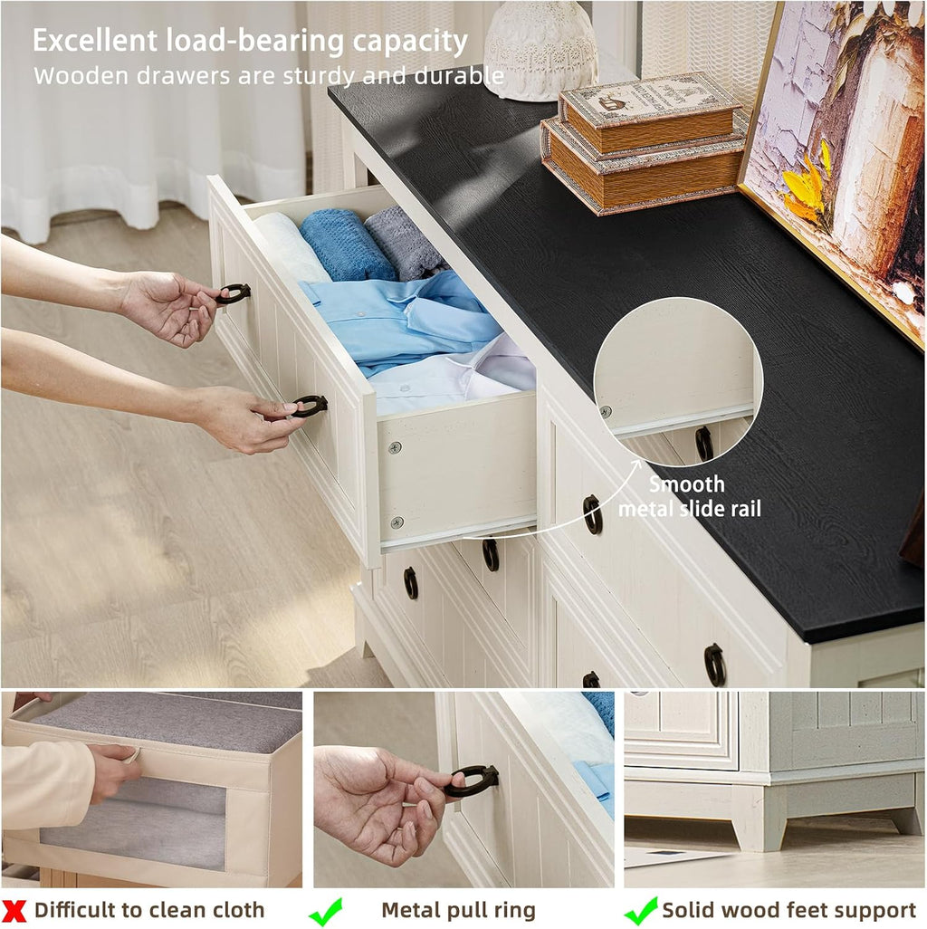 Joaxswe Farmhouse Furniture Set, Nightstands Set of 2 and 6 Drawers Dresser for Bedroom, 54 Inch Wide Wood Dresser and 18' Night Stands with Charging Station for Bedroom, Living Room, Hallway