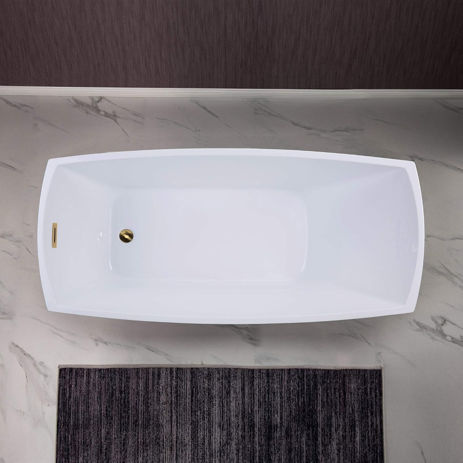 WOODBRIDGE 67' Acrylic Freestanding Bathtub Contemporary Soaking Tub with Brushed Gold Overflow and Drain,White