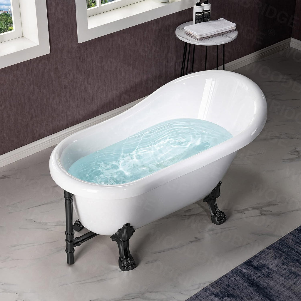 WOODBRIDGE 54' Heavy Duty Acrylic Slipper Clawfoot Bath Tub with Matte Black Feet & Matte Black Drain &Overflow