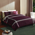 Lacoste Playful Checks Cotton Sateen 300-Thread Count Comforter Set – Medium Warmth, Oeko Tex Certified, Machine Washable, Burgundy, Full/Queen