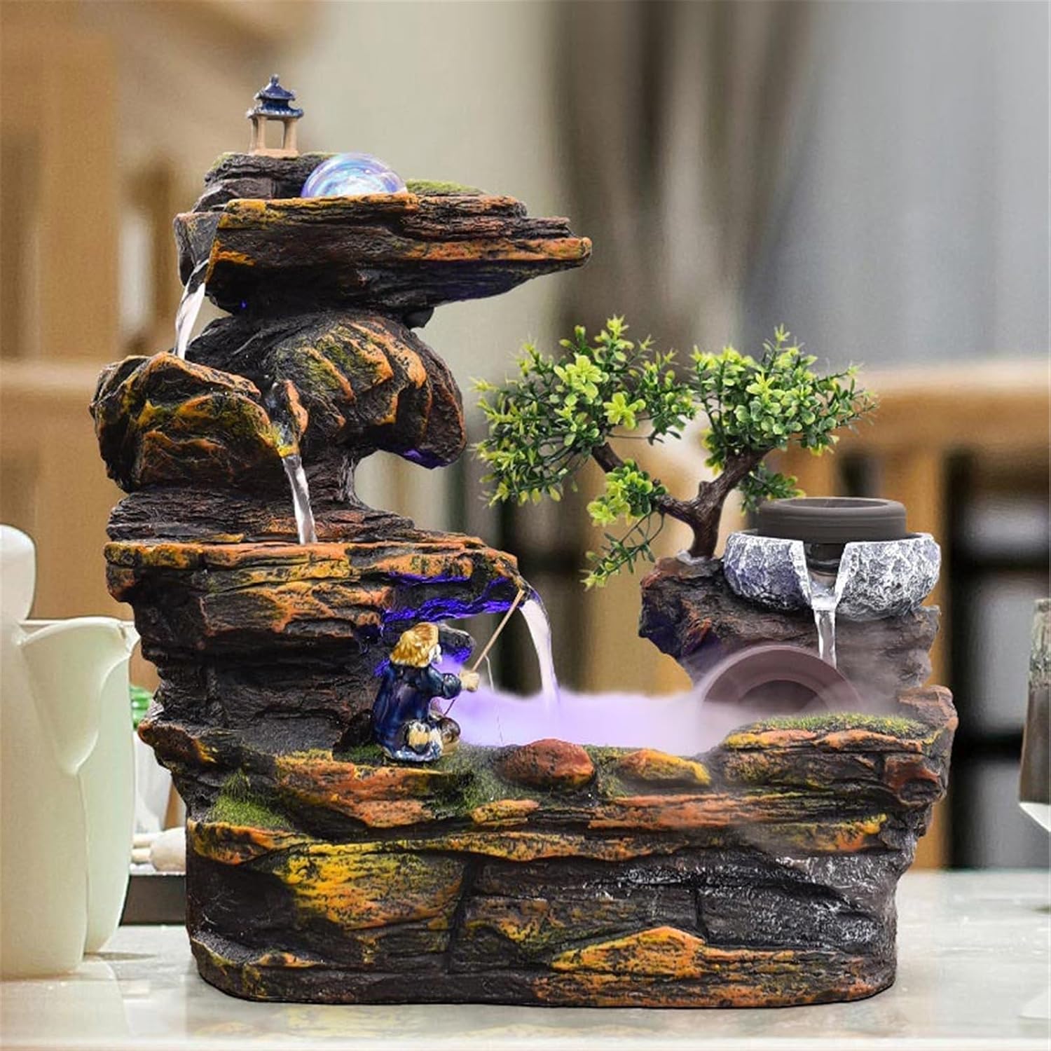 Tabletop Resin Indoor Waterfall Rockery Stream Tabletop Fountain for Home and Office Decor Decor