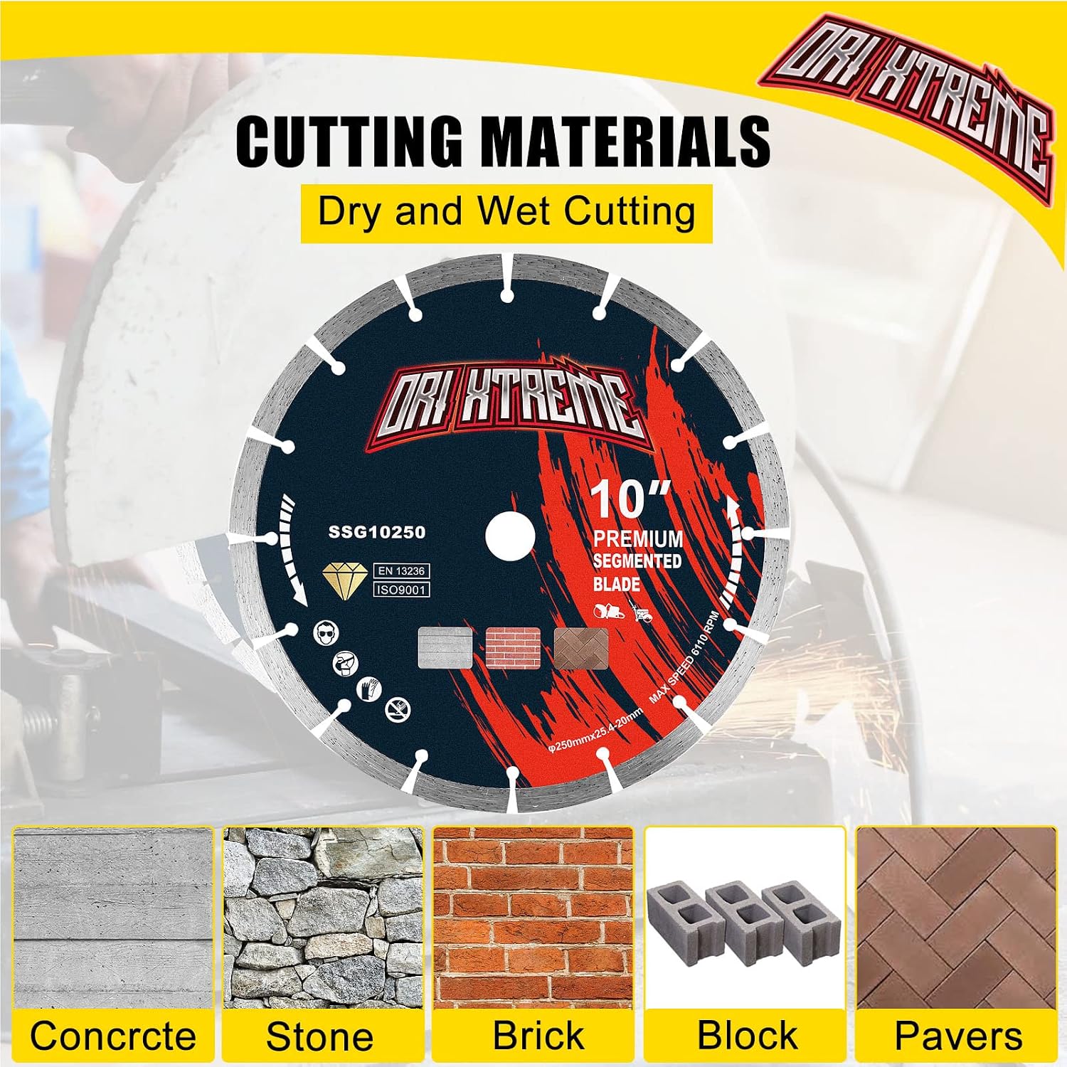 10 Inch Diamond Saw Blade 5pcs, Segmented General Purpose Blade Dry/Wet Cutting Concrete, Masonry, Brick, Block,7/8'-5/8' Arbor