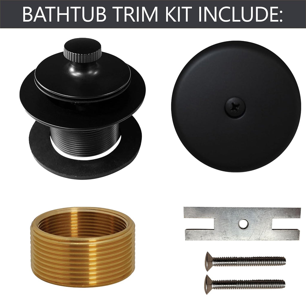 Westbrass D941K-50-62 1-3/8' Fine Thread Twist & Close Bathtub Drain Trim with One-Hole Overlfow Faceplate and Universal Adaptor, Matte Black (50-Pack)