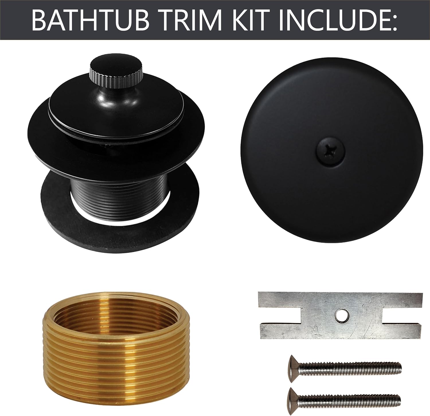 Westbrass D941K-50-62 1-3/8' Fine Thread Twist & Close Bathtub Drain Trim with One-Hole Overlfow Faceplate and Universal Adaptor, Matte Black (50-Pack)