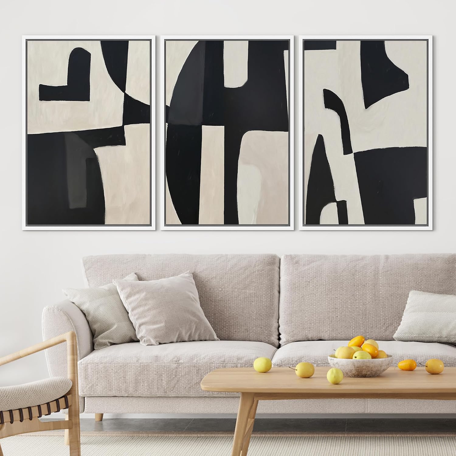 SIGNLEADER Framed Canvas Print Wall Art Set Black and Beige Abstract Shapes Modern Geometric Illustrations Boho Decorative for Living Room, Bedroom, Office - 24'x36'x3 White