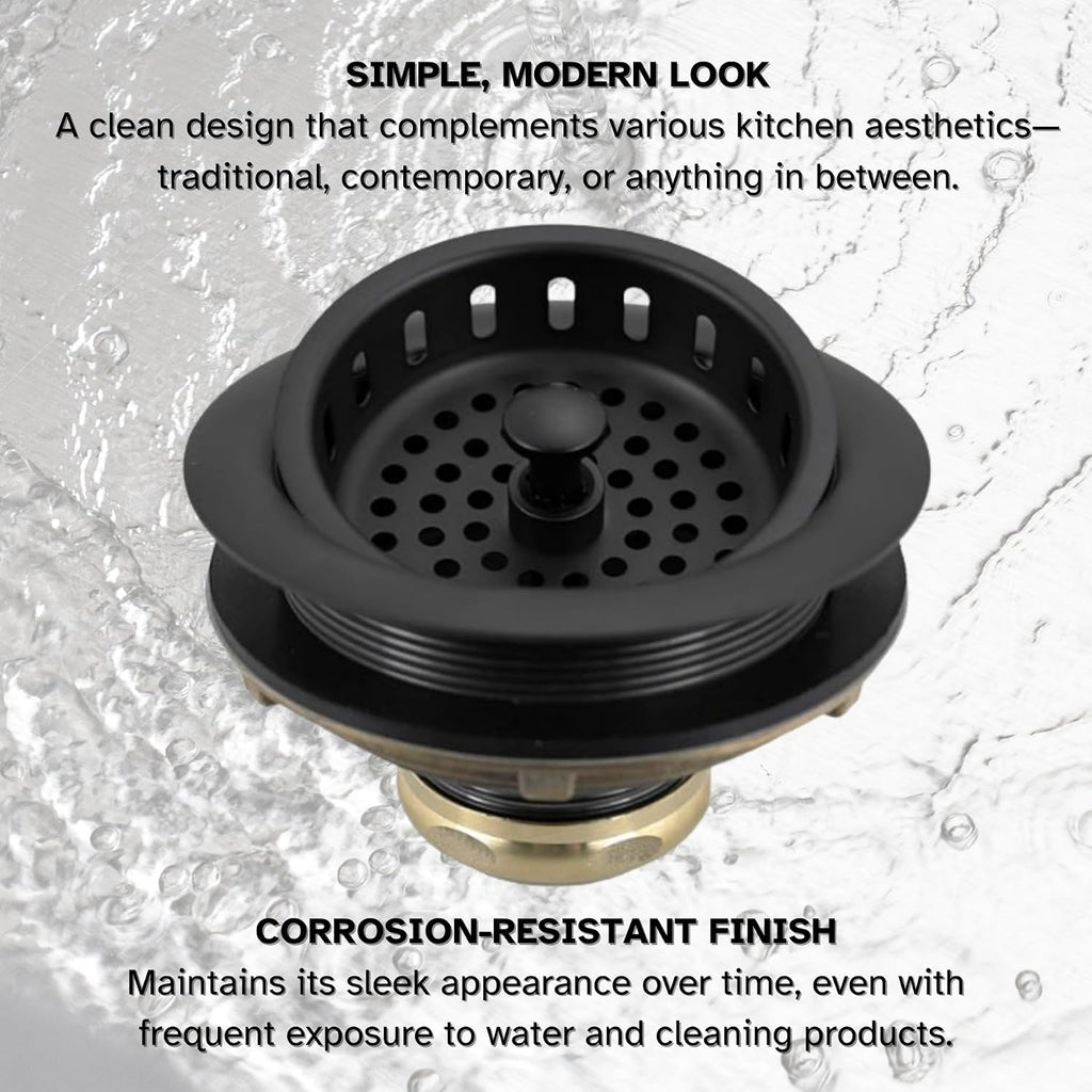 Westbrass R214-62 3-1/2' Large Post Style Kitchen Sink Basket Strainer, Matte Black (50-Pack)