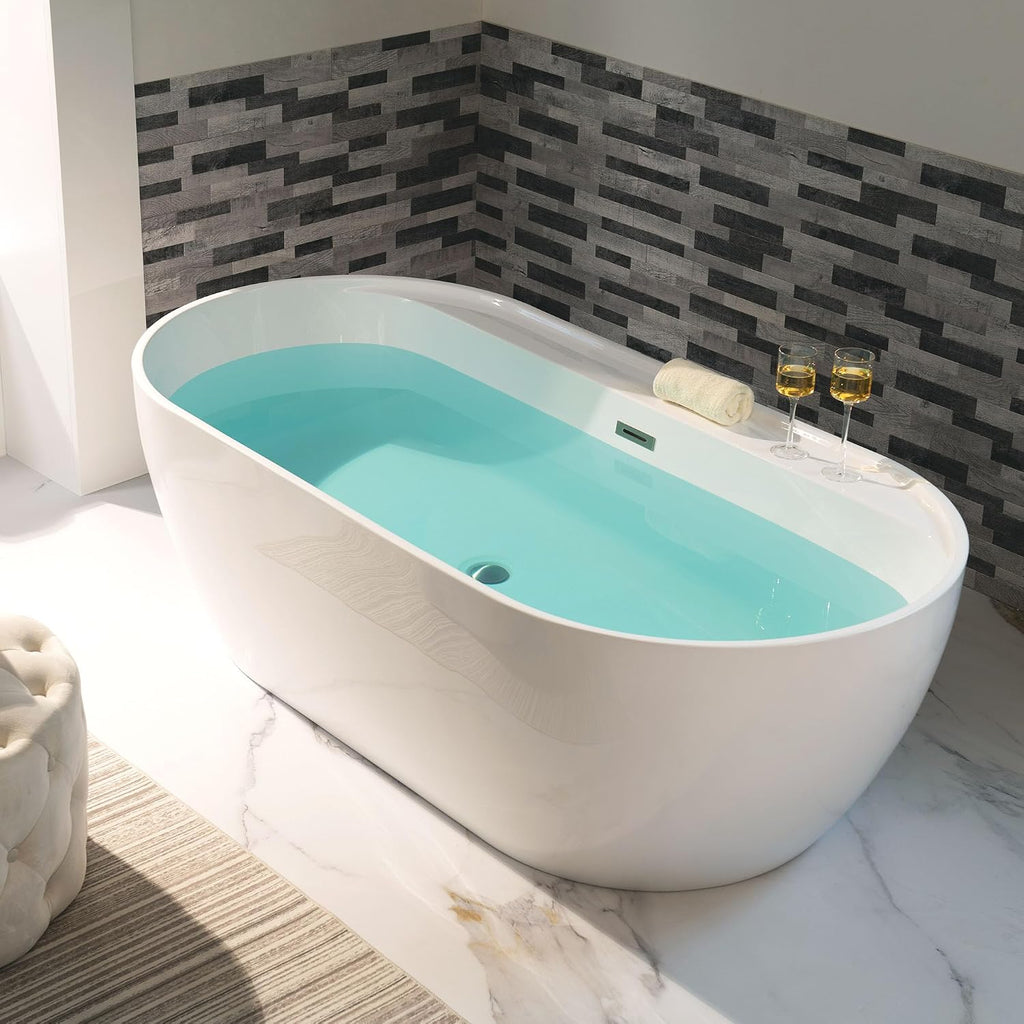WOODBRIDGE 72' Acrylic Freestanding Bathtub Contemporary Soaking White Tub with Brushed Nickel Overflow and Drain,B0059BN