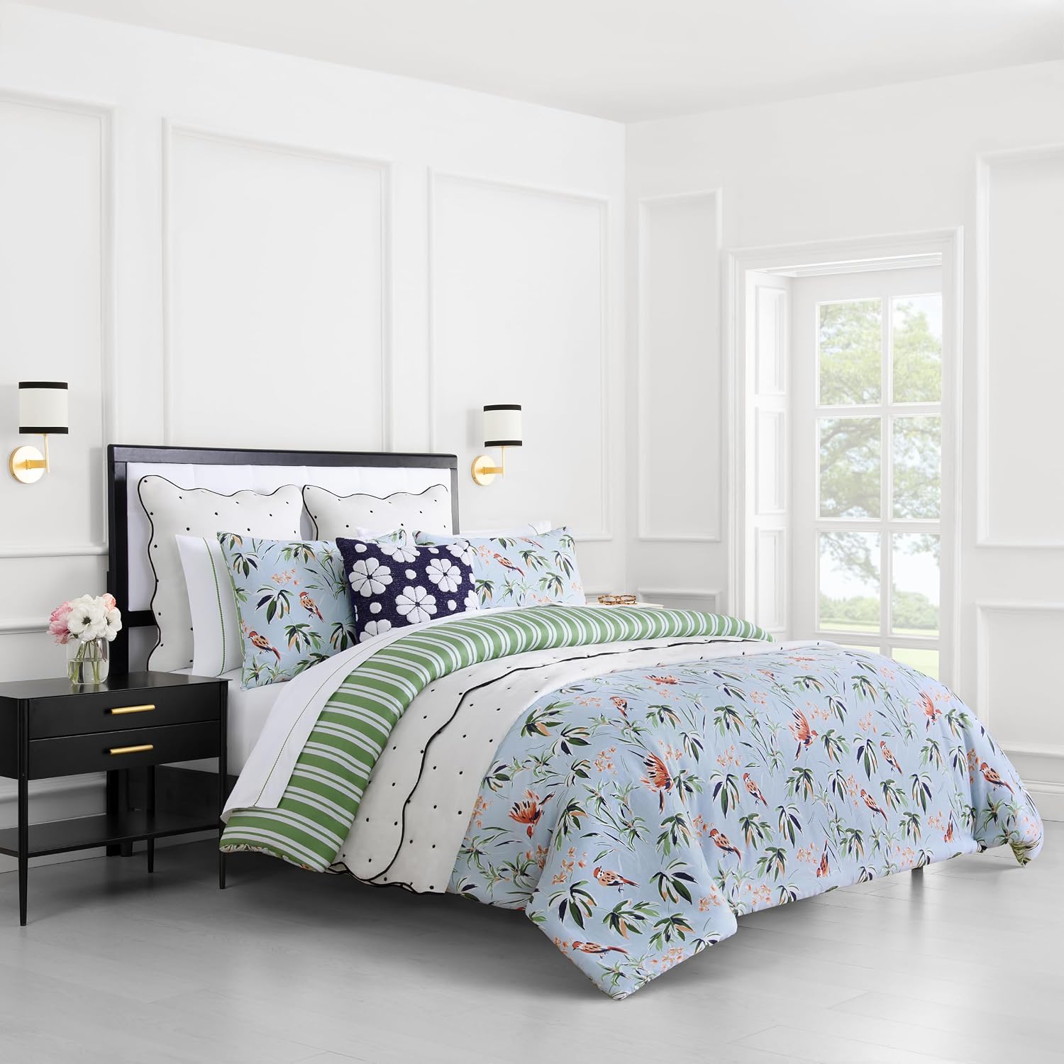 kate spade new york Bird Garden Twin Comforter Set, 300 Thread Count Cotton Reversible Cover, All Season 2 Piece Bedding, Machine Washable, Floral Multicolor