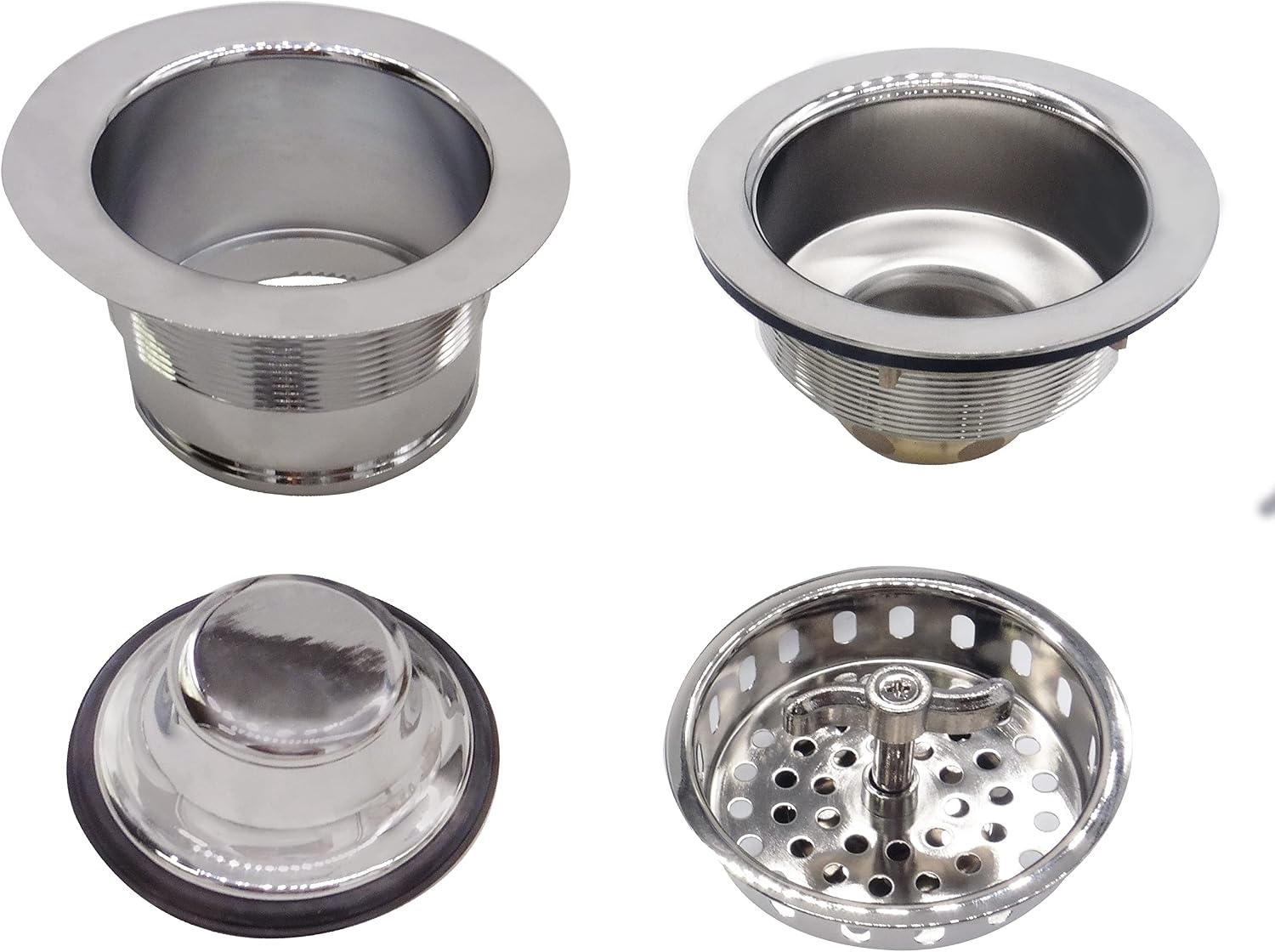 Westbrass CO2175-26 Combo Pack 3-1/2' Wing Nut Twist Style Large Kitchen Sink Basket Strainer and Waste Disposal Drain Flange with Stopper, Polished Chrome
