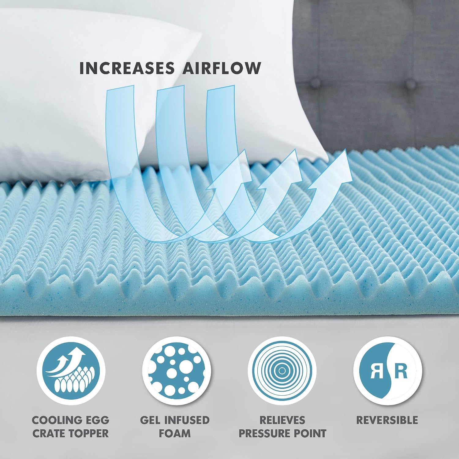 Sleep Philosophy Gel Infused Memory Foam Mattress Topper Luxurious, All Season Enhanced Bed Support, Cal King, 3' Thick, Without Cover Blue