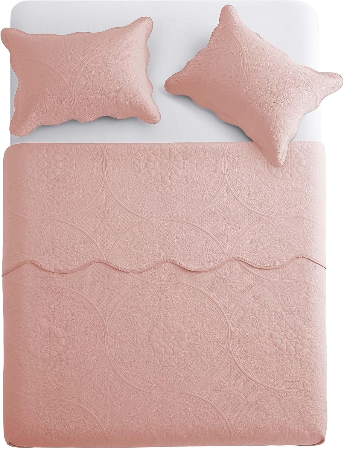 IR Imperial Rooms 8 Pack California King Quilt Bedding Set (118'x106') - Bulk Wholesale for Hotels, Guest Bedroom & Airbnbs - Microfiber Reversible Floral Embossed Quilts Bedspreads (Peach)