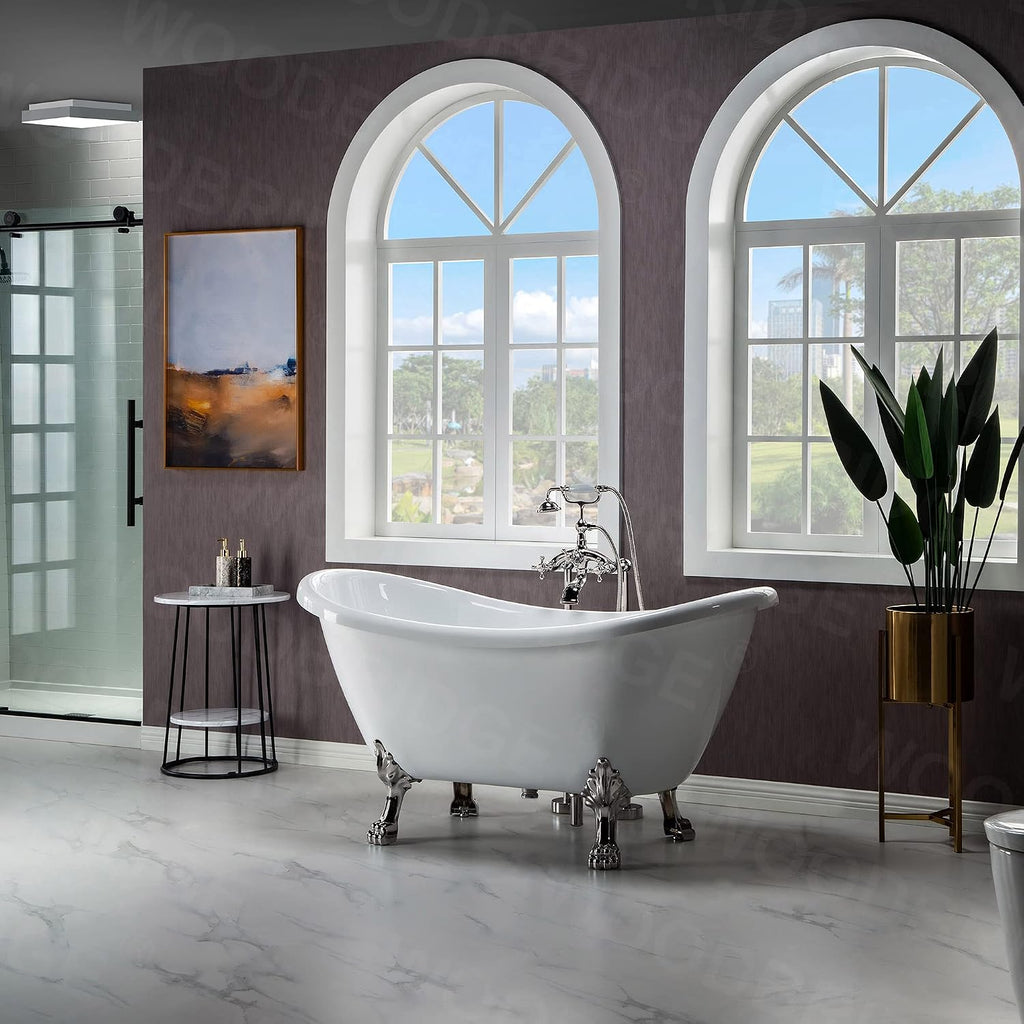 WOODBRIDGE BTA1540-B/N-Feet+B/NDrain Bathtub, Brushed Nickel