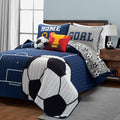 Lush Decor Soccer Game Reversible Quilt Quen Size 4 Piece Set Full/Queen Navy & Gray - Toddler Bedding Set Full Quilt - Sports Decor - Soccer Bedding