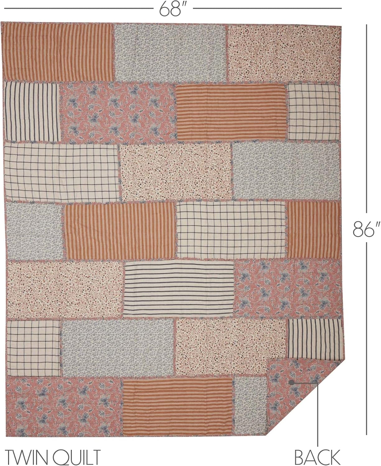 VHC Brands Kaila 5 Piece Twin Quilt Set (1 Twin Quilt, 2 Standard Shams, 2 Standard Pillowcase)