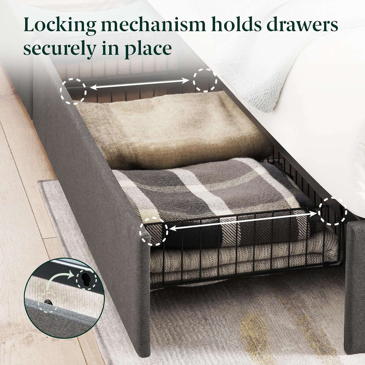 Zinus Billie Platform Bed Frame, Four Underbed Storage Drawers, Height Adjustable Headboard, Upholstered Style, Full
