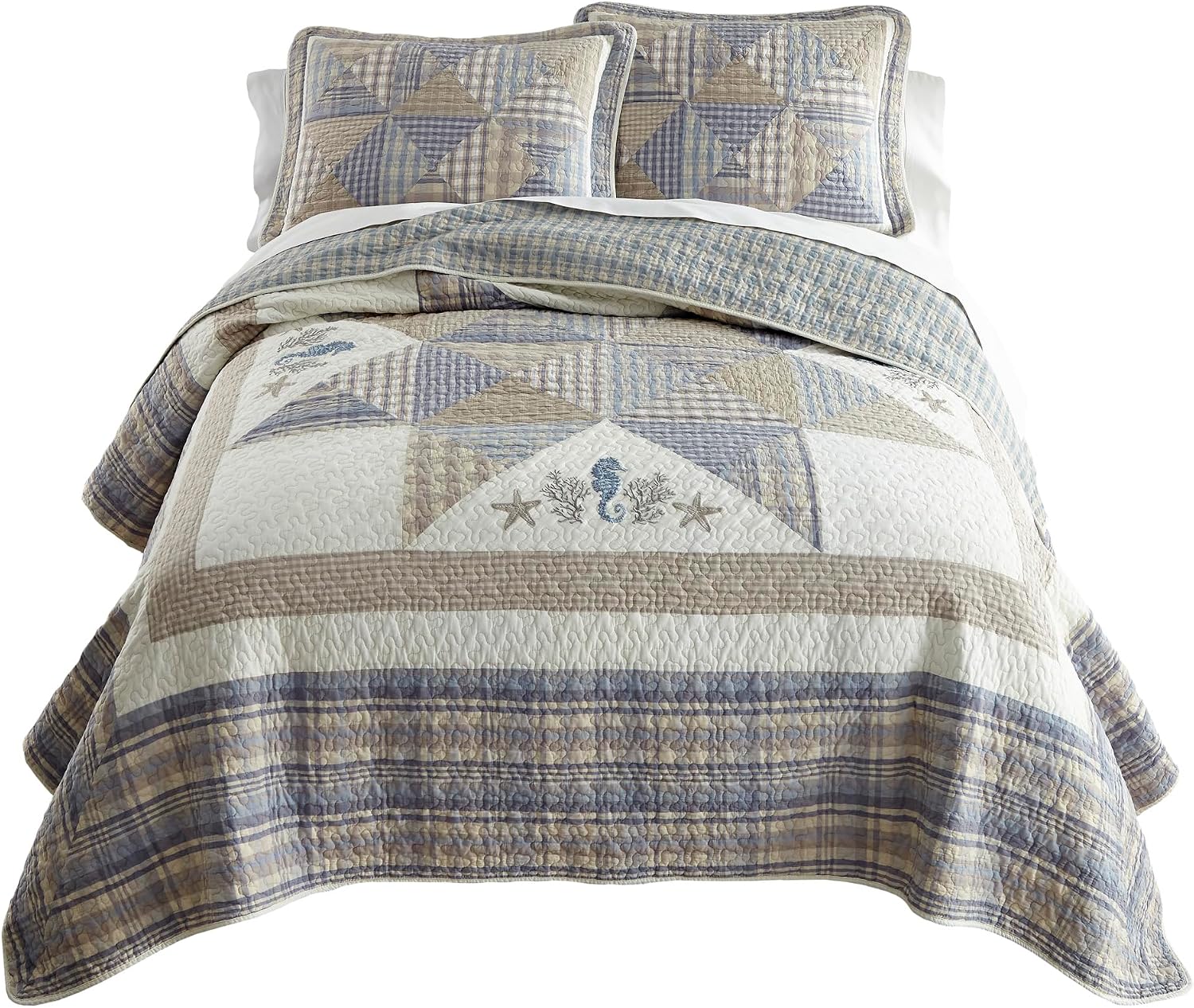 Donna Sharp Coastal Star-King Quilt Set, Measures 108 x 108, Includes 1 Quilt and 2 King Shams, Machine Washable