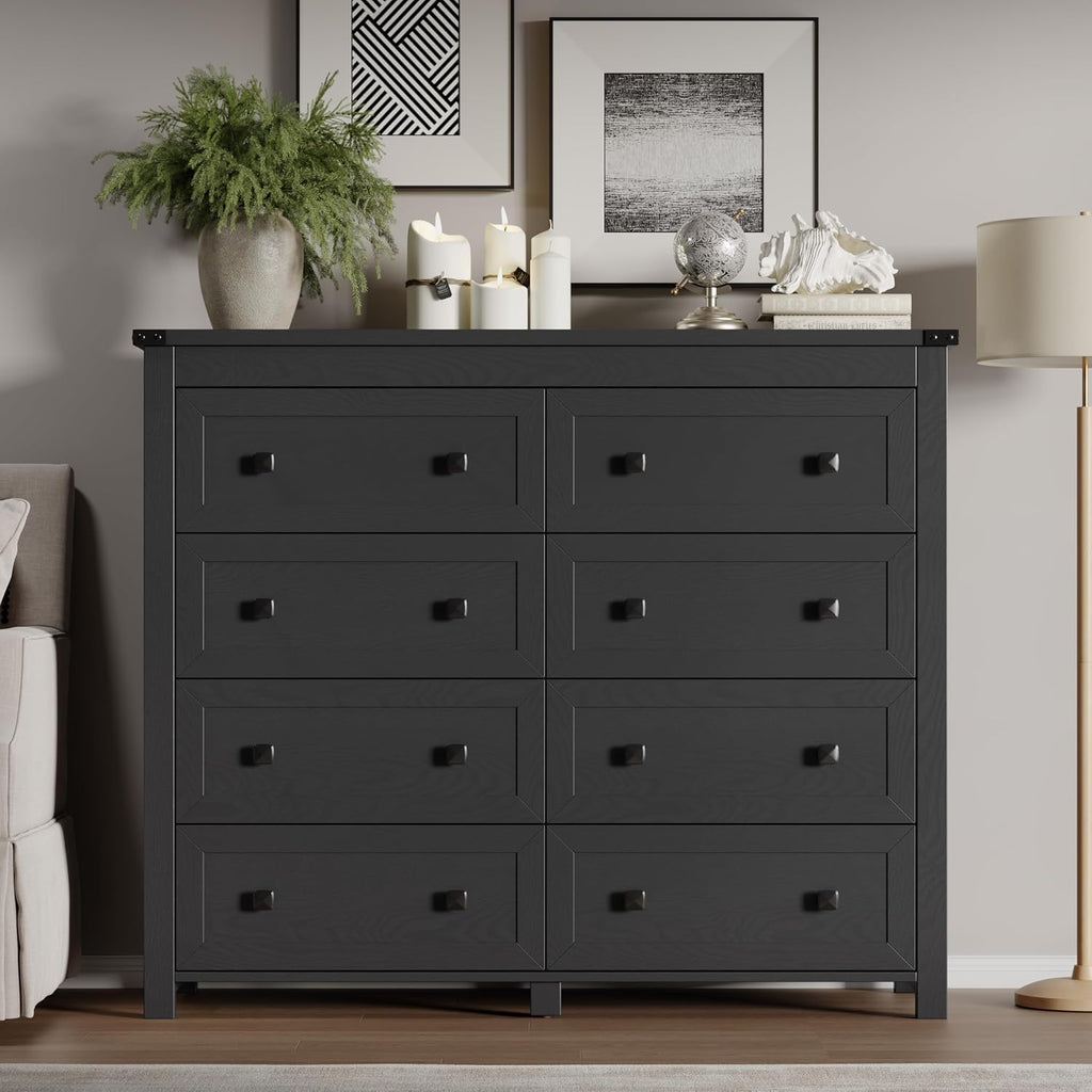 BORNOON Tall 8-Drawer Dresser, Modern Wooden Storage Chest of Drawers, Dresser TV Stand, Wood Drawer Organizer with Metal Handles for Bedroom, Living Room, Hallway