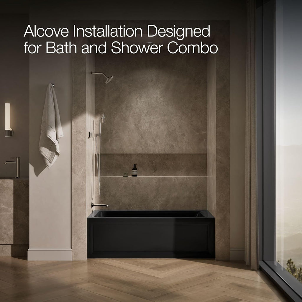 KOHLER K-1947-LA-7 Archer 60' x 30' Alcove Whirlpool with Integral Apron, Tile Flange and Left-Hand Drain, Black