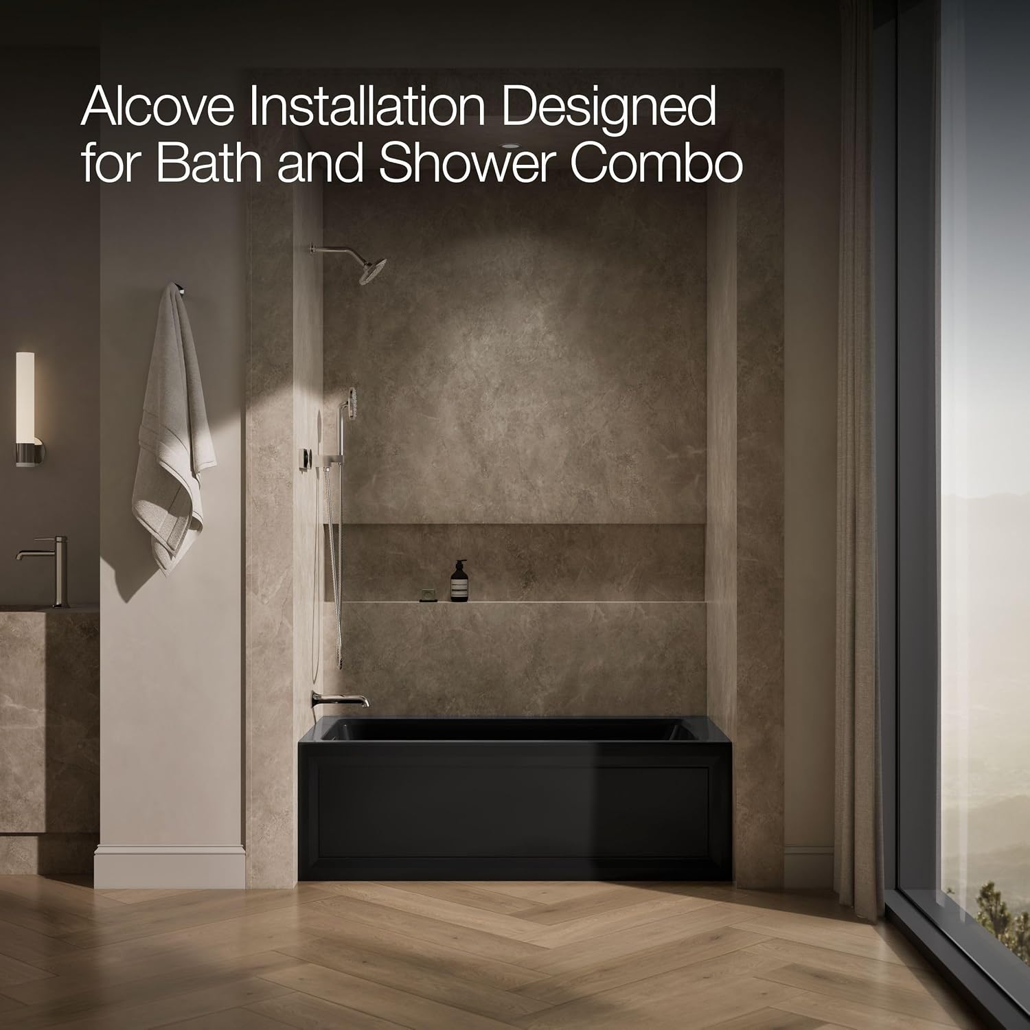 KOHLER K-1947-LA-7 Archer 60' x 30' Alcove Whirlpool with Integral Apron, Tile Flange and Left-Hand Drain, Black