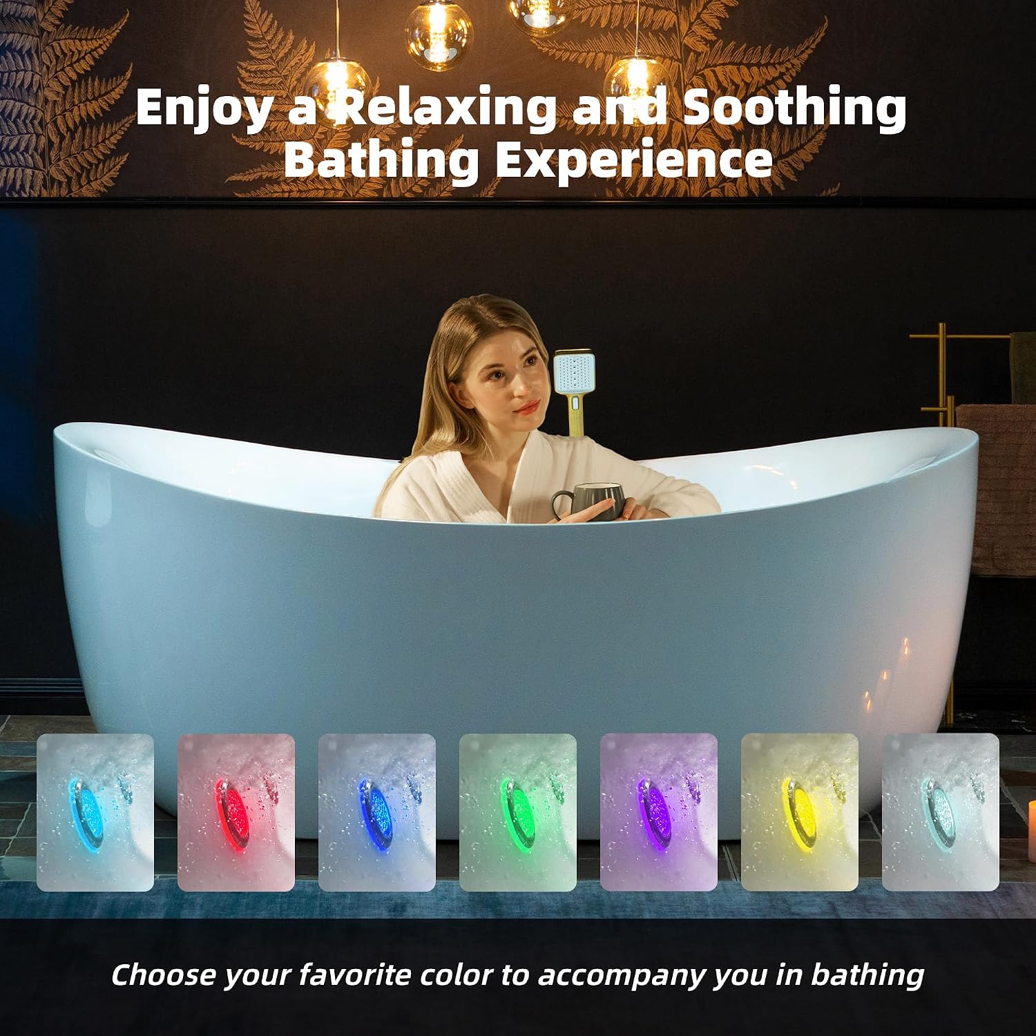 WOODBRIDGE 72' x 35-3/8' Whirlpool and Air Bath Heated Soaking Combination Tub with Adjustable Speed Air Blower and Display Control Panel, Brushed Gold Finish Trim and Drain Kit, BG400+F0045BG