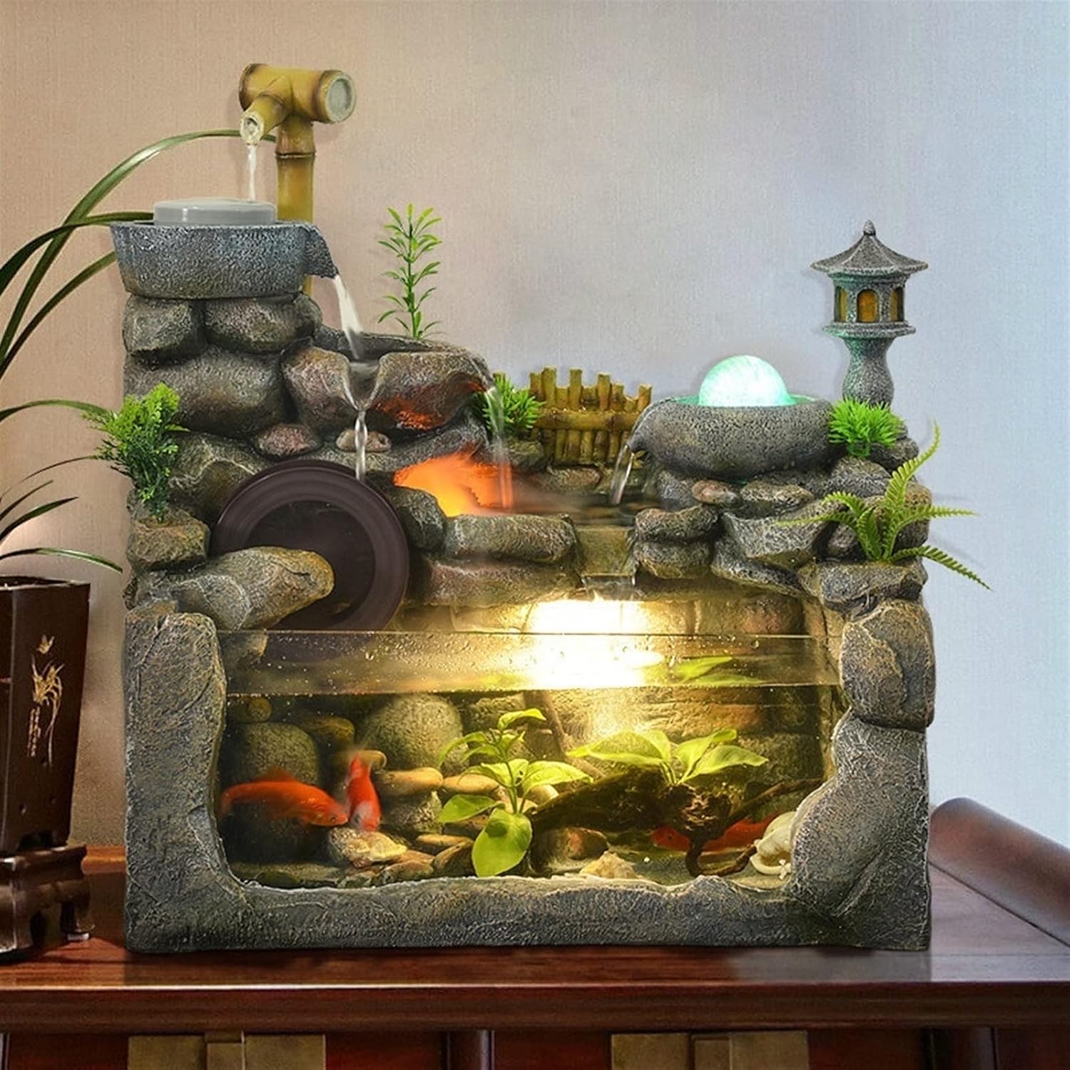HIHELO Desktop Fountain Tabletop Fountain Rockery Fountain Living Room Office Desktop Humidifier Waterscape Ornament Bedroom Desktop Fish Tank Water Fountain Outdoor