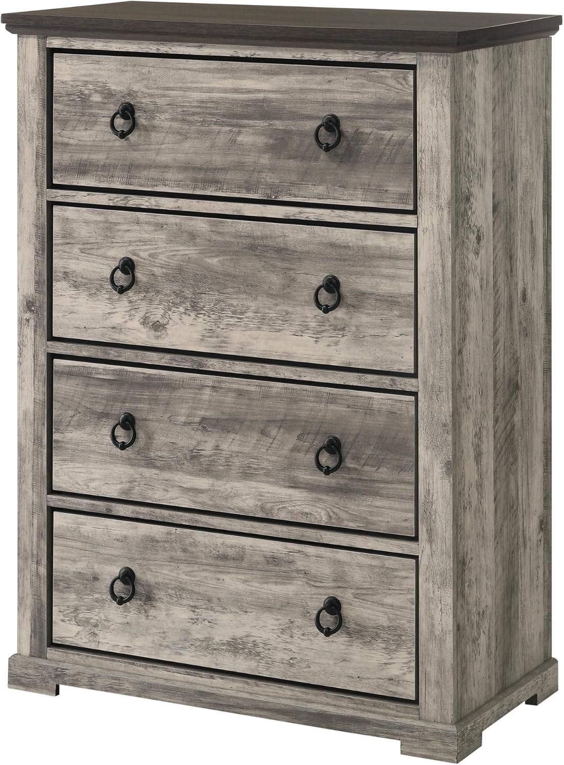 Generic Rustic Gray Poster Queen Size 6pc Panel Bed Set Storage Wooden Master Bedroom Furniture, Grey