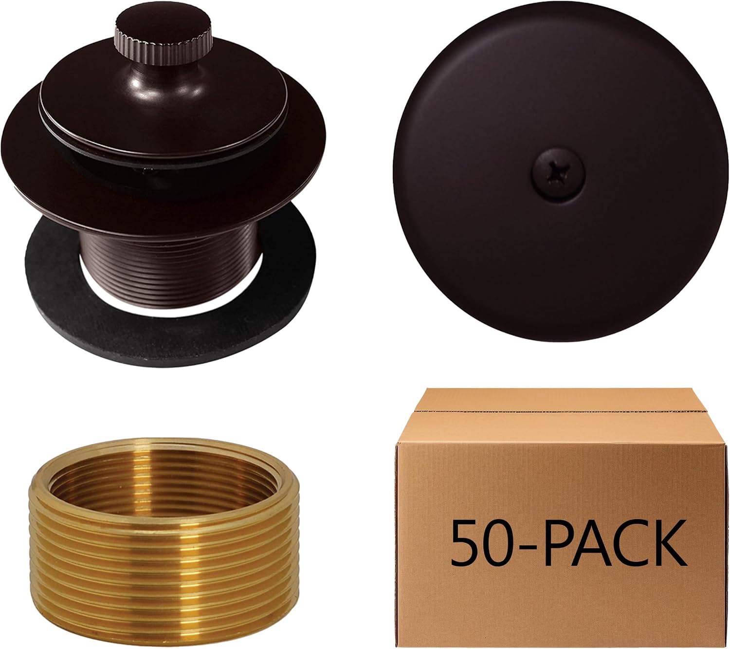 Westbrass D941K-50-12 1-3/8' Fine Thread Twist & Close Bathtub Drain Trim with One-Hole Overlfow Faceplate and Universal Adaptor, Oil Rubbed Bronze (50-Pack)