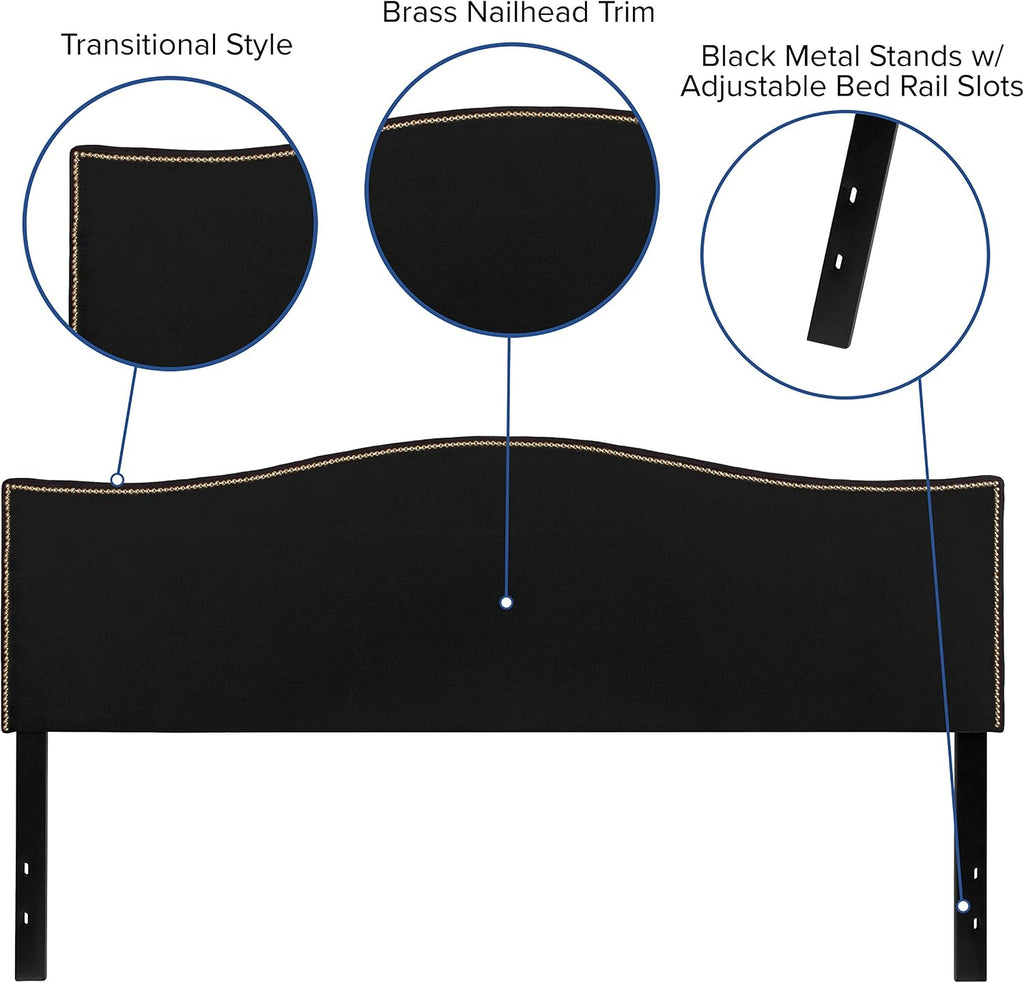 Flash Furniture Lexington Upholstered King Size Headboard with Accent Nail Trim in Black Fabric