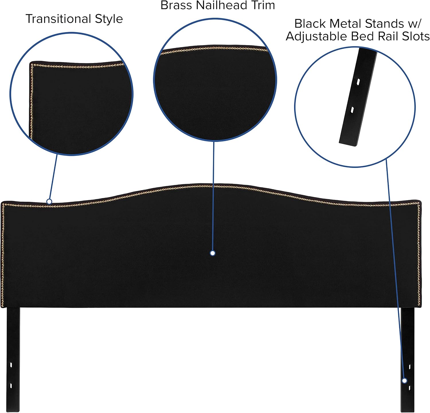 Flash Furniture Lexington Upholstered King Size Headboard with Accent Nail Trim in Black Fabric