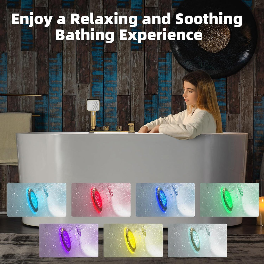 WOODBRIDGE 59' x 31-1/2' Whirlpool and Air Bath Heated Soaking Combination Tub with Adjustable Speed Air Blower, Faucet and Display Control Panel, Brushed Gold Finish Trim and Drain Kit,BG100+F0045BG