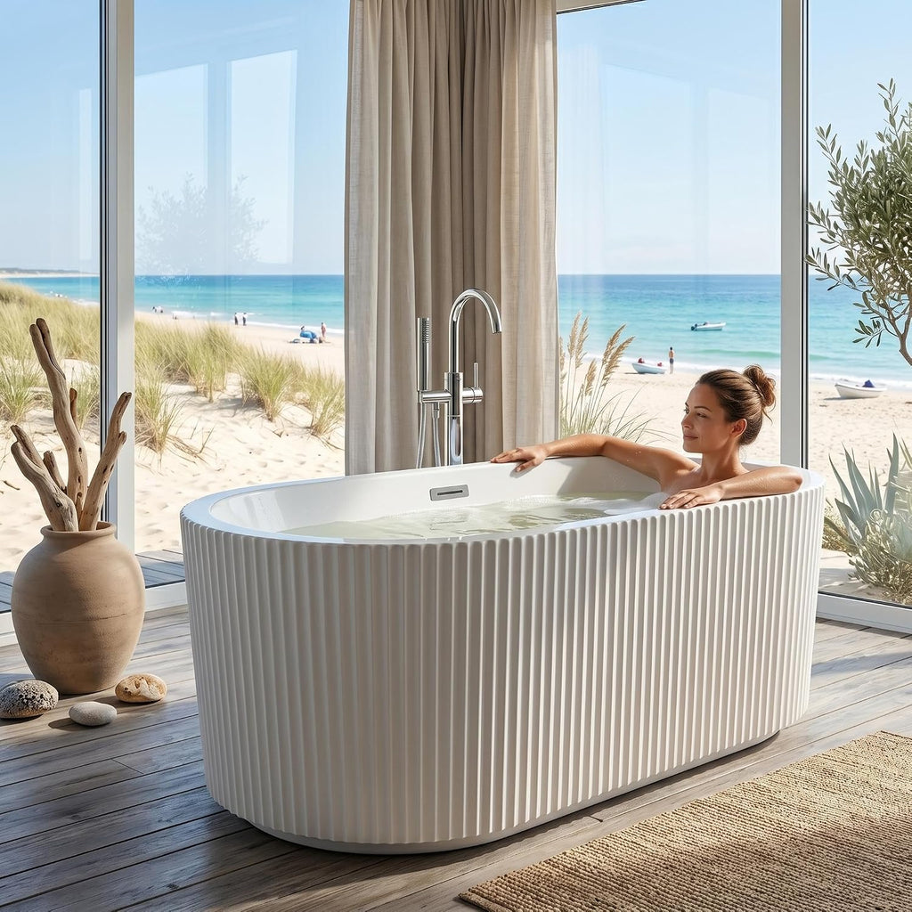 67' Acrylic Freestanding Soaking Bathtub, Deep Ergonomic Design with Lumbar Support, Integrated Overflow Drain, Non-Slip Base,cUPC Certified Modern Bathroom Tub, Easy Installation for Bathroom