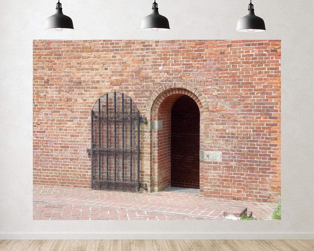 Trykid 20x10ft Historic Brick Archway Backdrop Red Masonry Wall Wrought Iron Gate Cobblestone Path Vintage Photography Background Retro Party Tapestry Decoration Photo Studio Prop Fabric