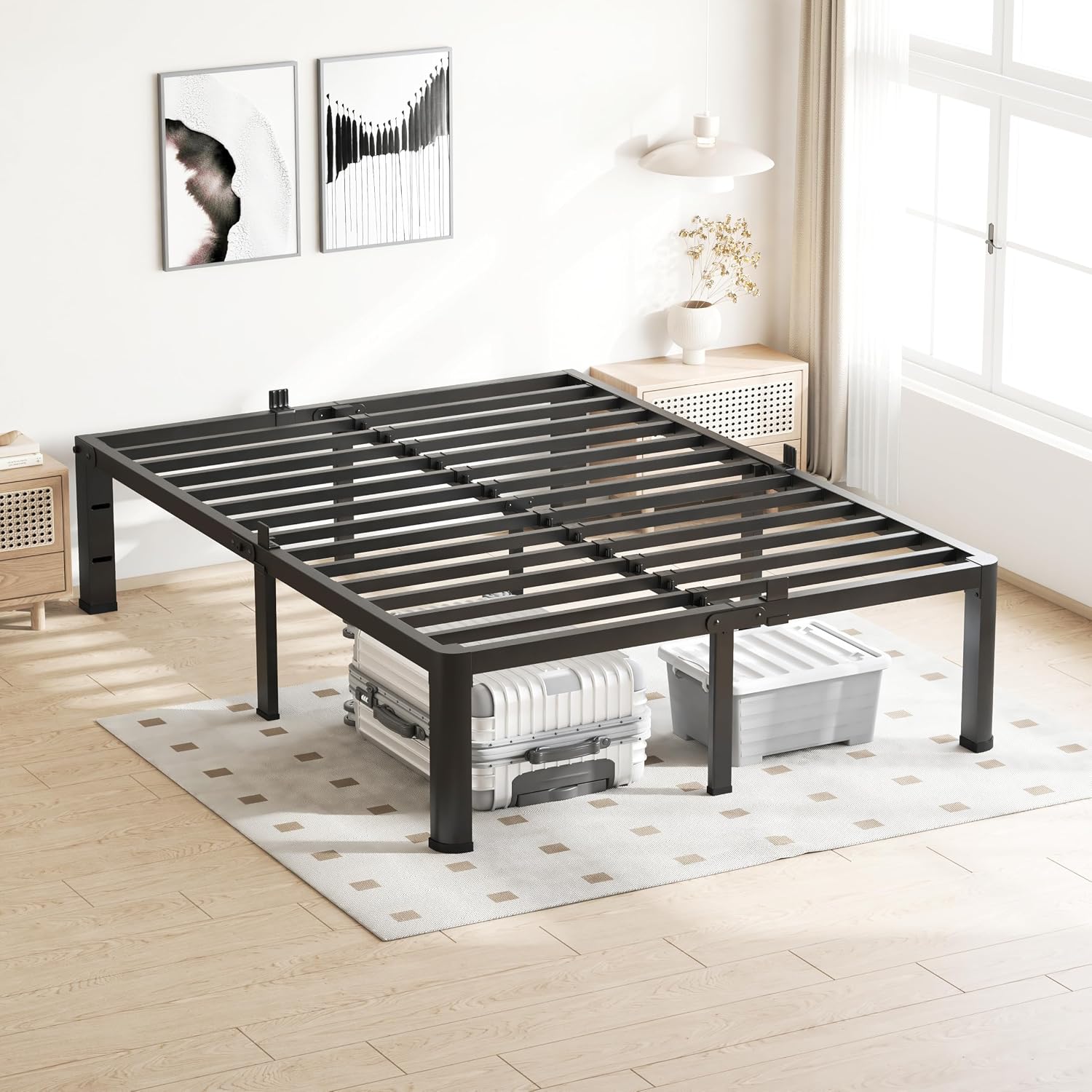 VIPSHOW 20 Inch King Size Bed Frame, 3500Lbs Heavy Duty Metal Platform with Round Corner Legs Mattress Slide Stopper, Steel Slat Support No Box Spring Needed, Noise Free, Non-Slip, Easy Assembly